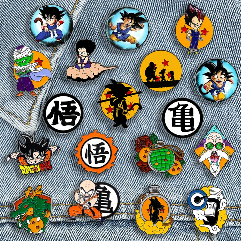 Dragon Ball Anime Brooch Son Goku Saiyan Cartoon Enamel Pins Hats Backpack Badges Pines for Boys Friend Jewelry Accessory Gift