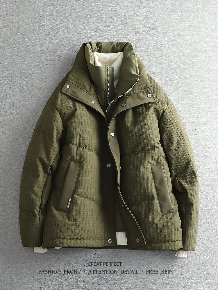 

Winter Outdoor Warmth Bread Jaet Fake Two-Piece Double Collar ort down Men's Polyester Fiber Long Sve Zipper Closure