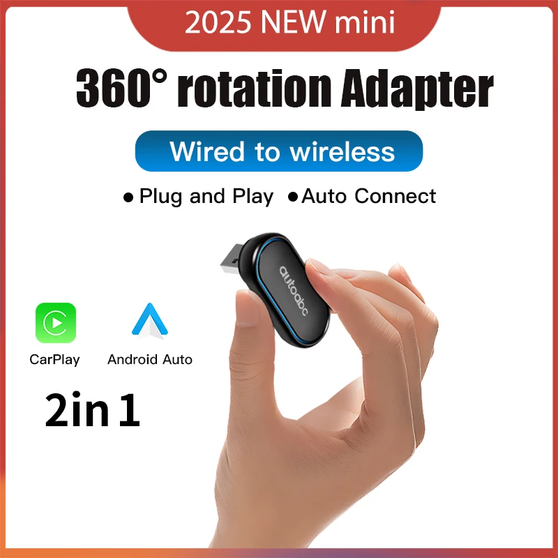 AUTOABC Wireless CarPlay New 360° Rotatable  Android Auto Wireless Adapter Mini Box Plug and Play , No Shade Wifi Fast Connectio