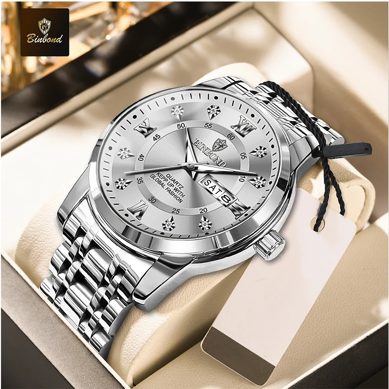 BINBOND Luxury Quartz Watch for Men, Waterproof and Elegant