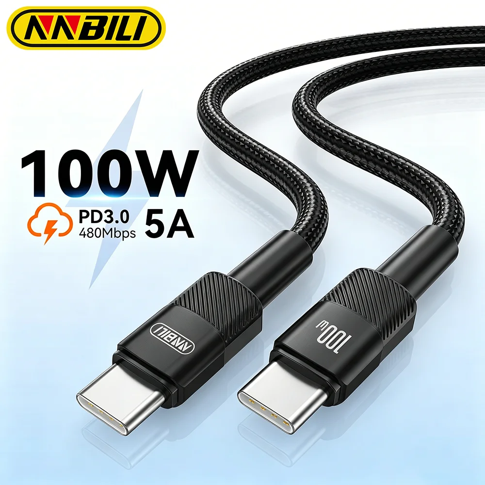 Cabo NNBILI 100W Tipo C para USB C PD 3.0 Carregamento Rápido 4.0 Tipo C para Tipo C para iPhone 17 16 Macbook Samsung Xiaomi
