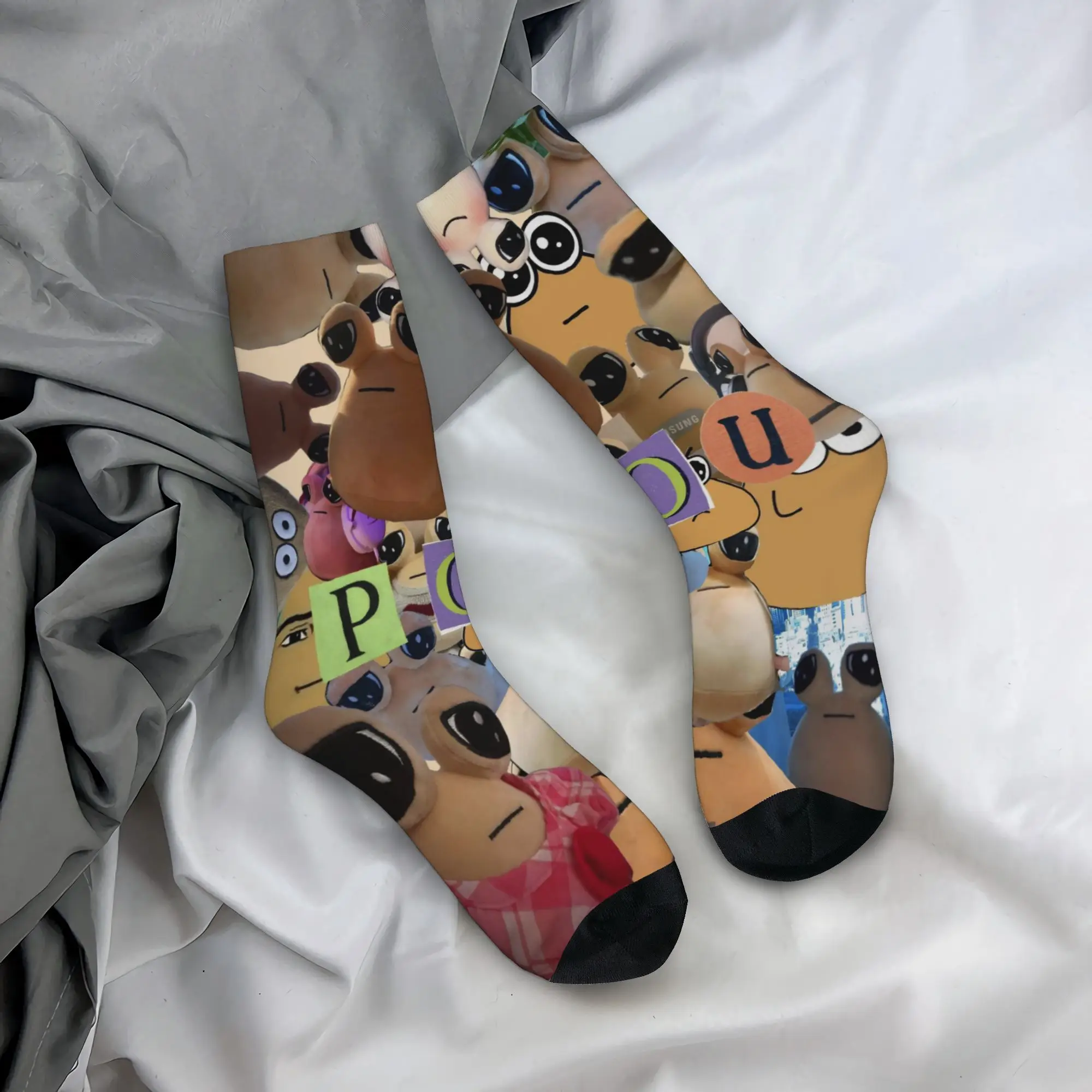 Winter Warm Crazy Design Women Men My Pet Alien Pou Socks Game Cartoon Non-slip Crew Socks