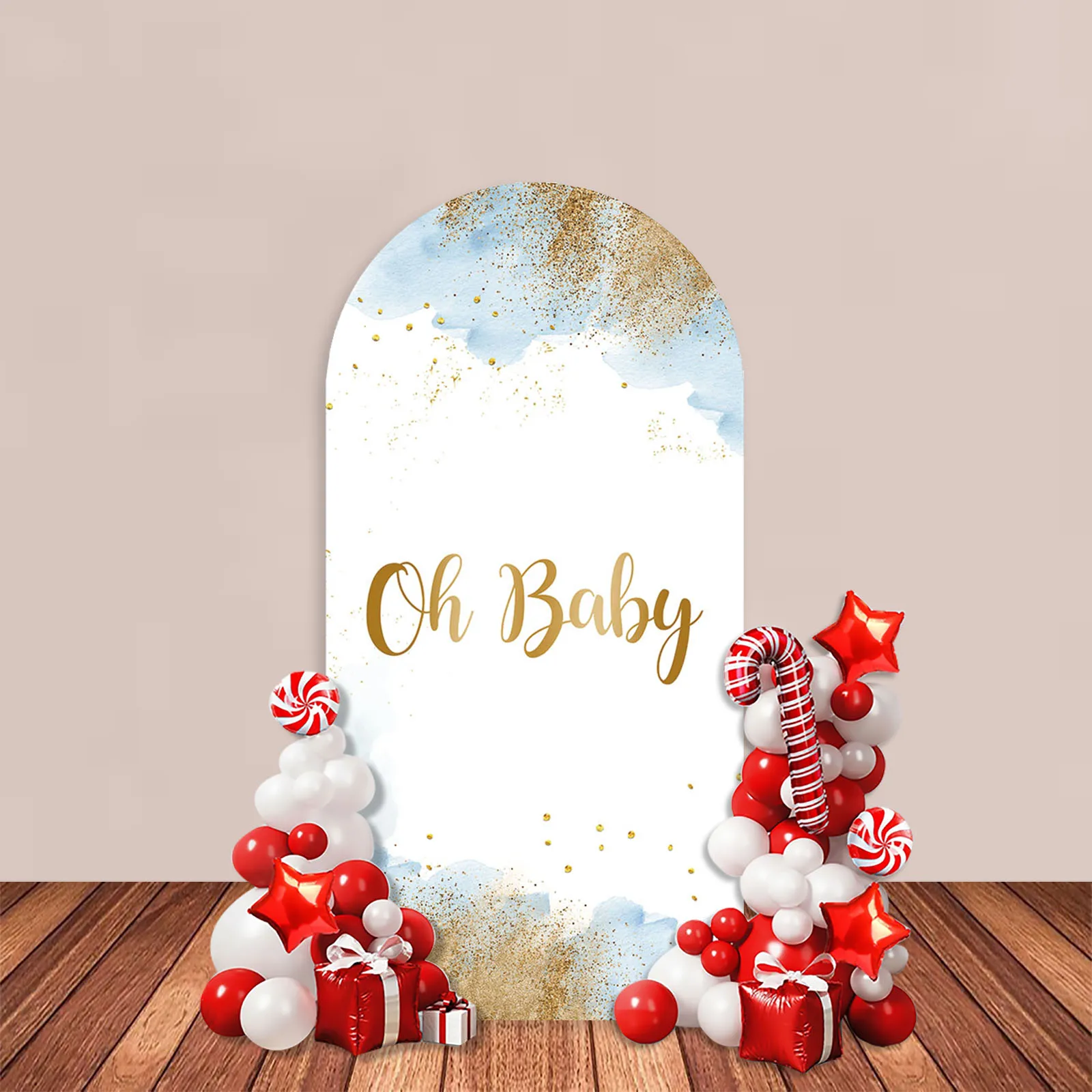 Oh Baby Shower Arch Backdrop Cover Watercolor Pastel Cloud Gold Glitter Photography Background Blue Boy Pink Girl Party Decor