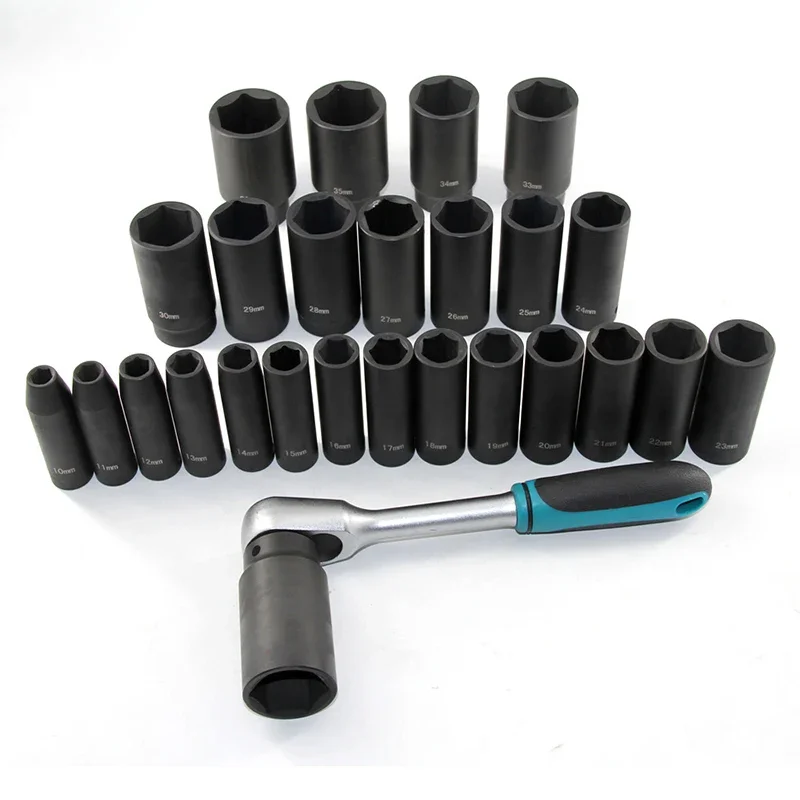 26 PCS Impact Sockets Set 1/2 Inch Standard Deep Drive 6-Point Socket With Carrying Case for Remove Wheel Lug Nuts