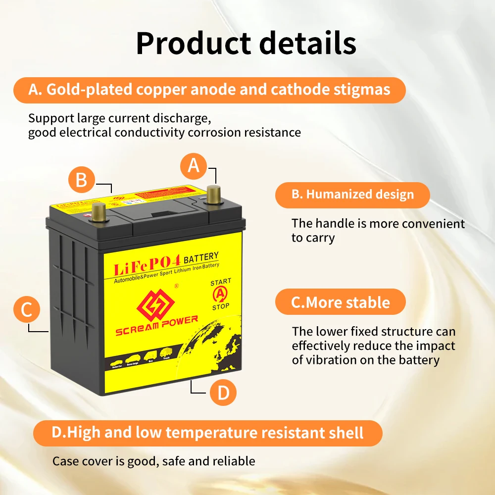 12V LiFePO4 Car Battery with BMS for Automobile Starting Jump Starter High Capacity 680-2300CCA Maintenance-free Rechargeable - view 5