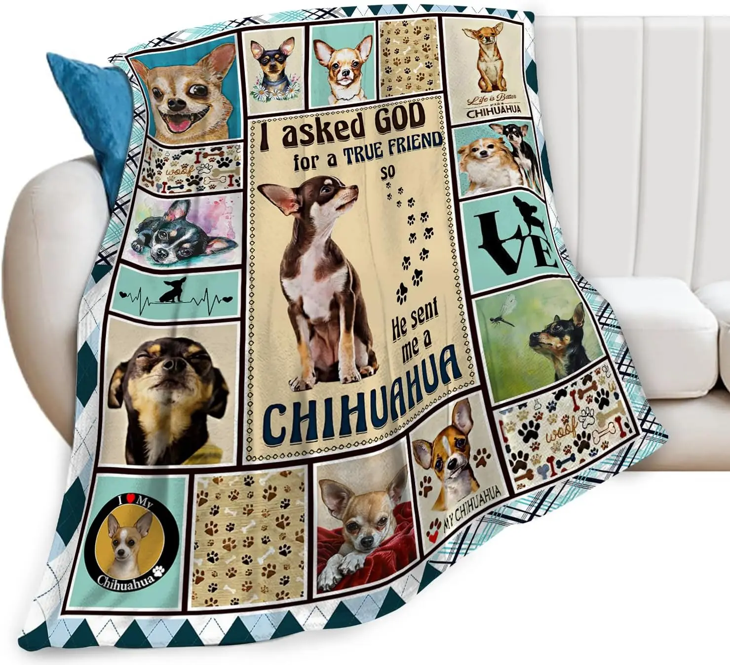 Chihuahua Throw Blanket Cute Dog Portrait Art Unique Gift Home Bedroom Living Room Decor