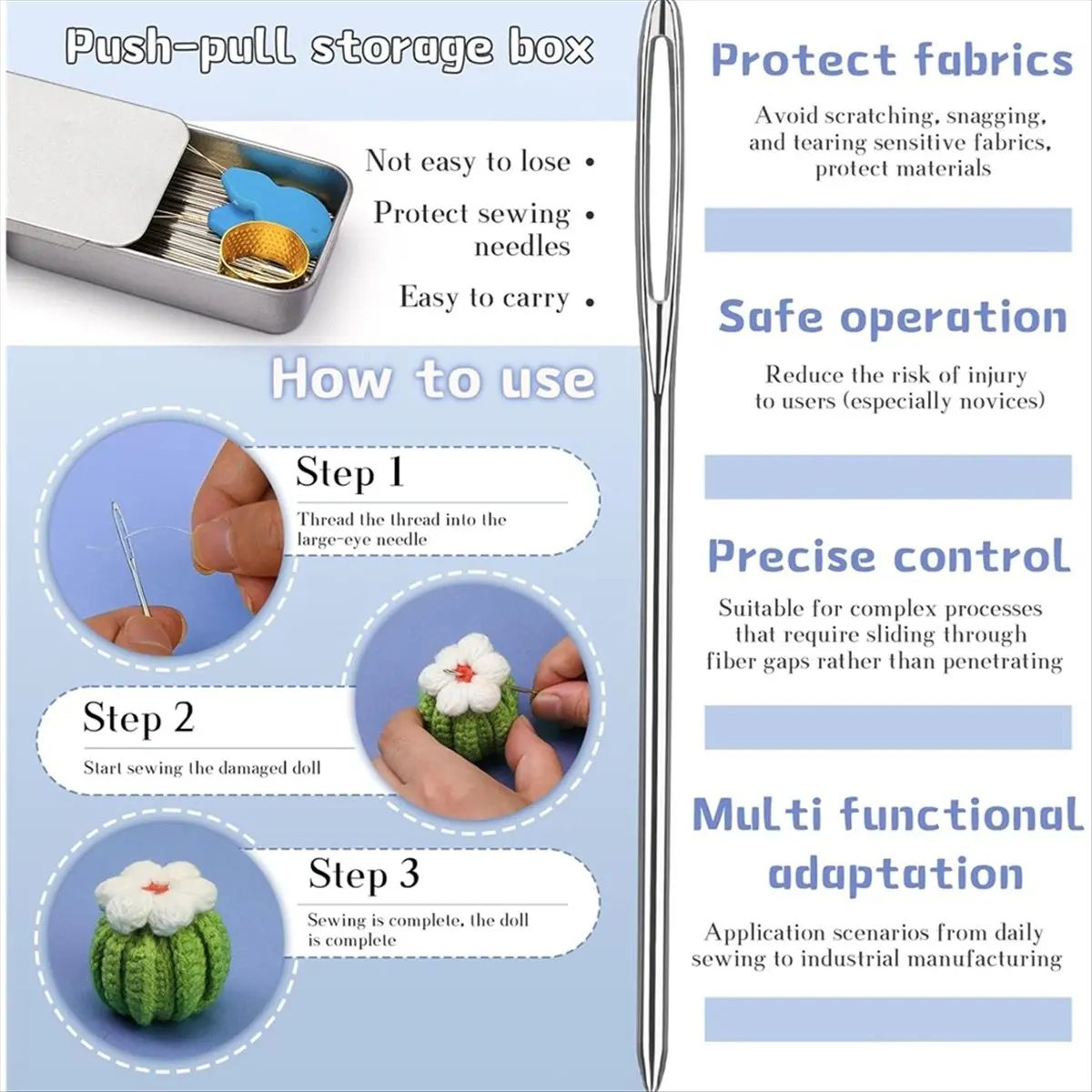 

Large-Eye Blunt-Needles, Tapestry-Needle with Needle-Threader Thimble, for Sewing Knitting Crafting Weaving Crochet