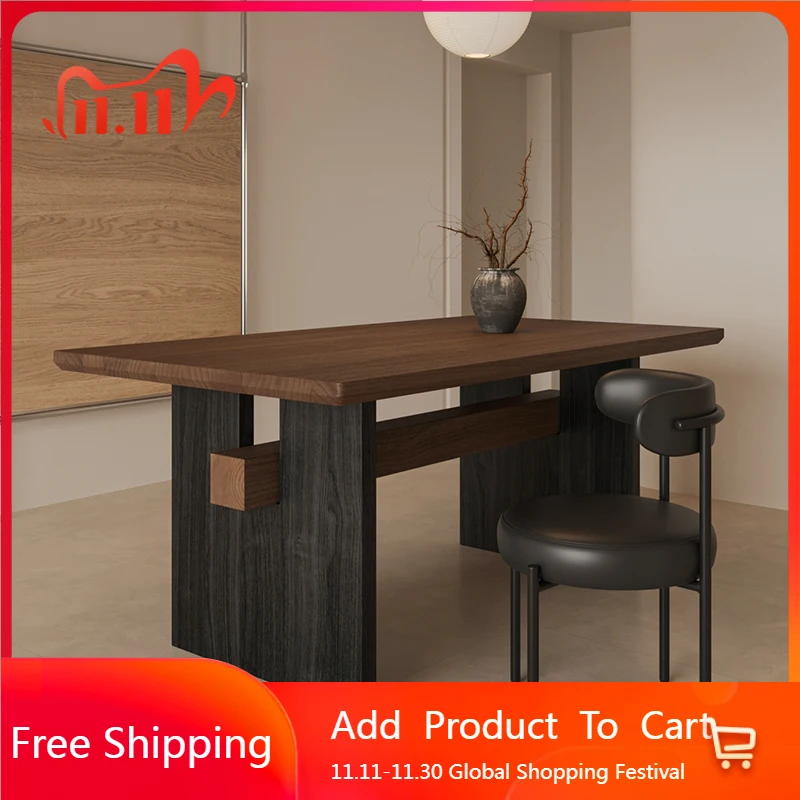 Wabi Sabi Antique Solid Wood Dining Table Chairs Household Large Board Rectangular Retro Living Room Desk Tea Table Furniture