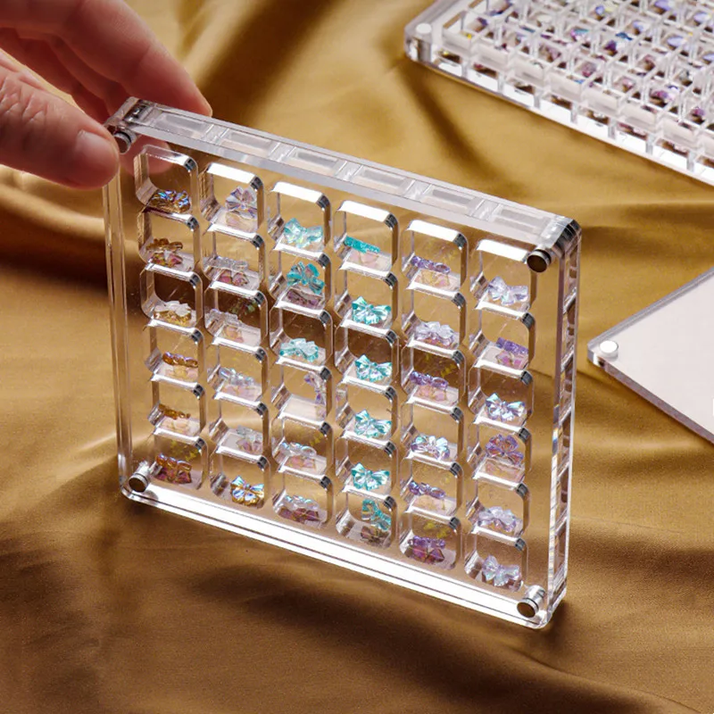 100/64/36 Grids Jewelry Nail Rhinestone Display Tray Decoration Case Large Capacity Transparent Nail Square Storage Container