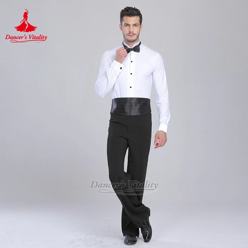 Adult Latin&Ballroom Men's Practise&Perform Long Sleeves Different Collar Shirt Present Cufflinks and Bow Ties Dancer's Vitality
