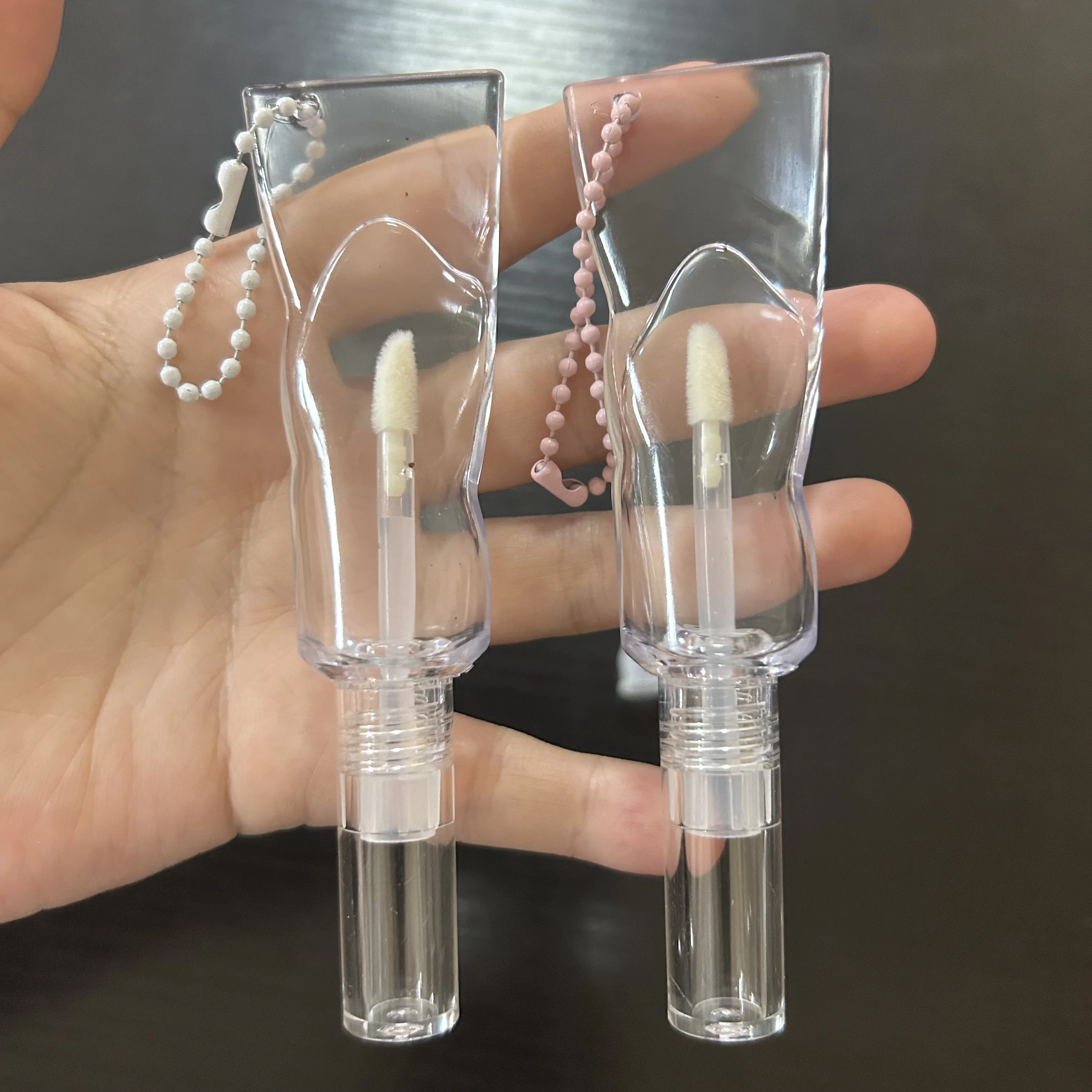 

50Pcs Empty cute all clear toothpaste shape lip gloss container makeup ice cube lipgloss packaging tubes with Keychain hole 2ml