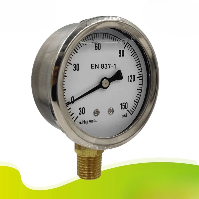 YN60 Stainless Steel Pressure Gauge Oil-filled Pressure Gauge, Shock-resistant Vacuum Gauge 1/4 NPT Pressure Gauge