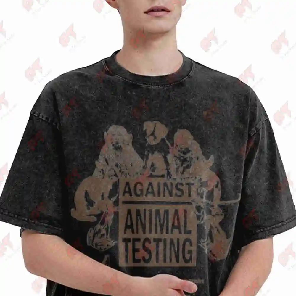 Against Animal Testing Rights Vintage Washed Tee Pure Cotton T-Shirt