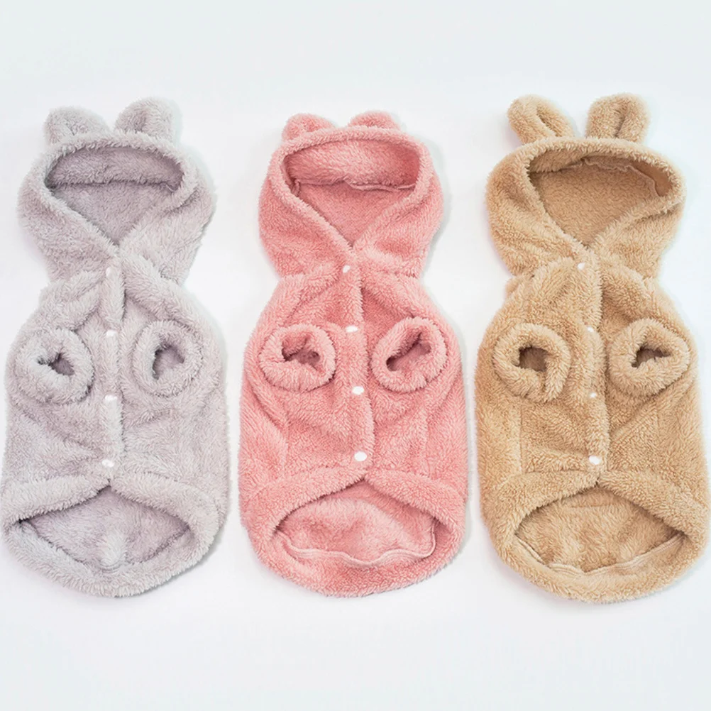

Pet Dog Winter Hooded Coat Bear Ears Design Buckle Closure No Sleeve Warm Fleece Outdoor Christmas Wear Apricot Dog Apparel