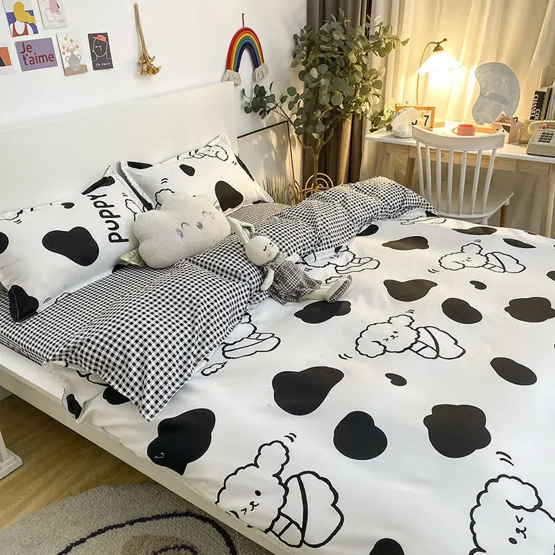 

Комплект постельного белья, пододеяльник, наволочка, женские кровати для взрослых, простыня Queen, полный домашний текстиль для девочек, мягкое стираное хлопковое постельное белье с героями мультфильмов, Ins