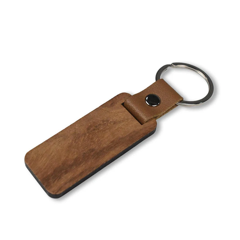 1-100Pcs Keychain Wooden Pendant PU Leather Key Chain Pendant