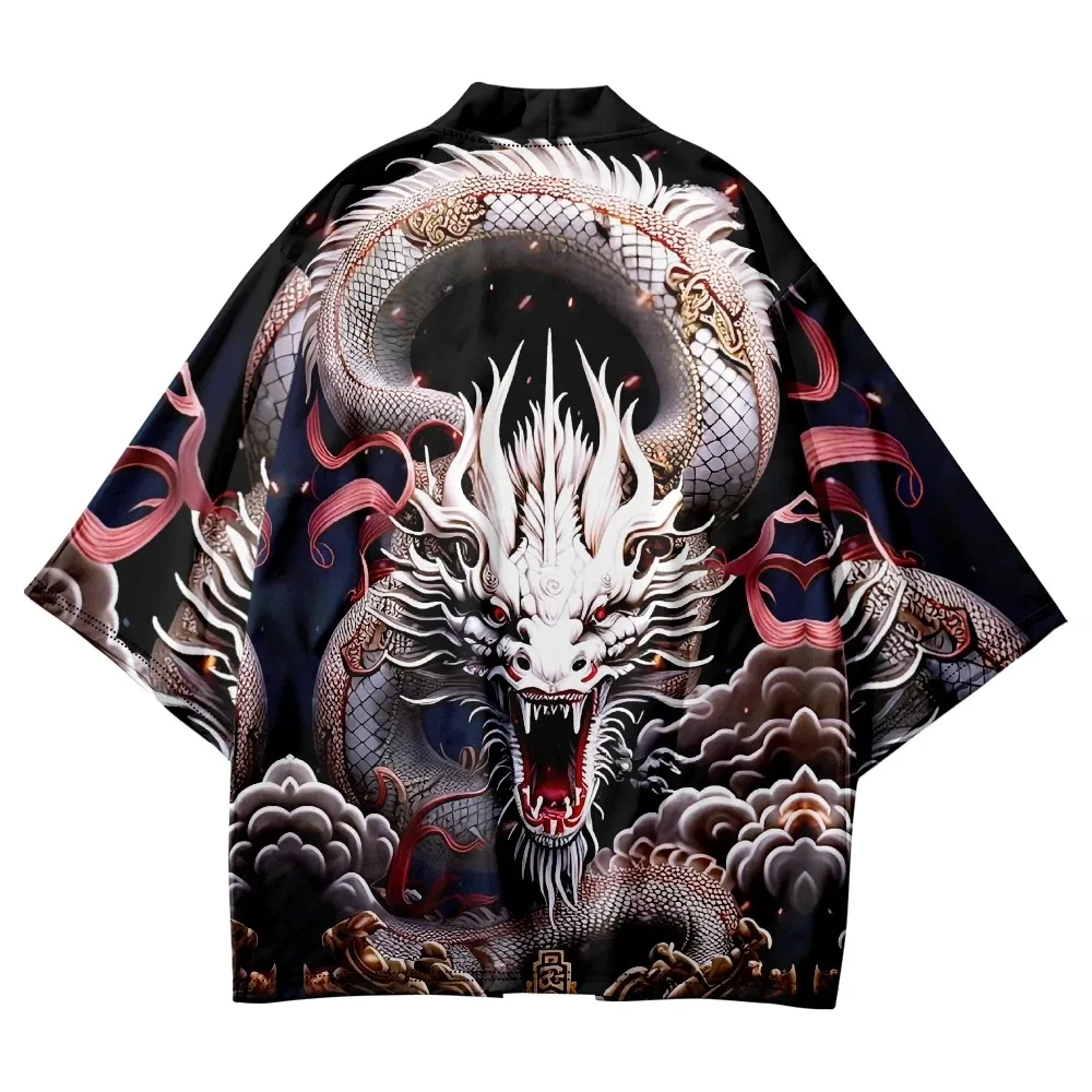 Traditional Samurai Kimono Men Japanese Anime Dragon Print Cosplay Haori Female Women Cardigan Yukata Shirt Summer Robe