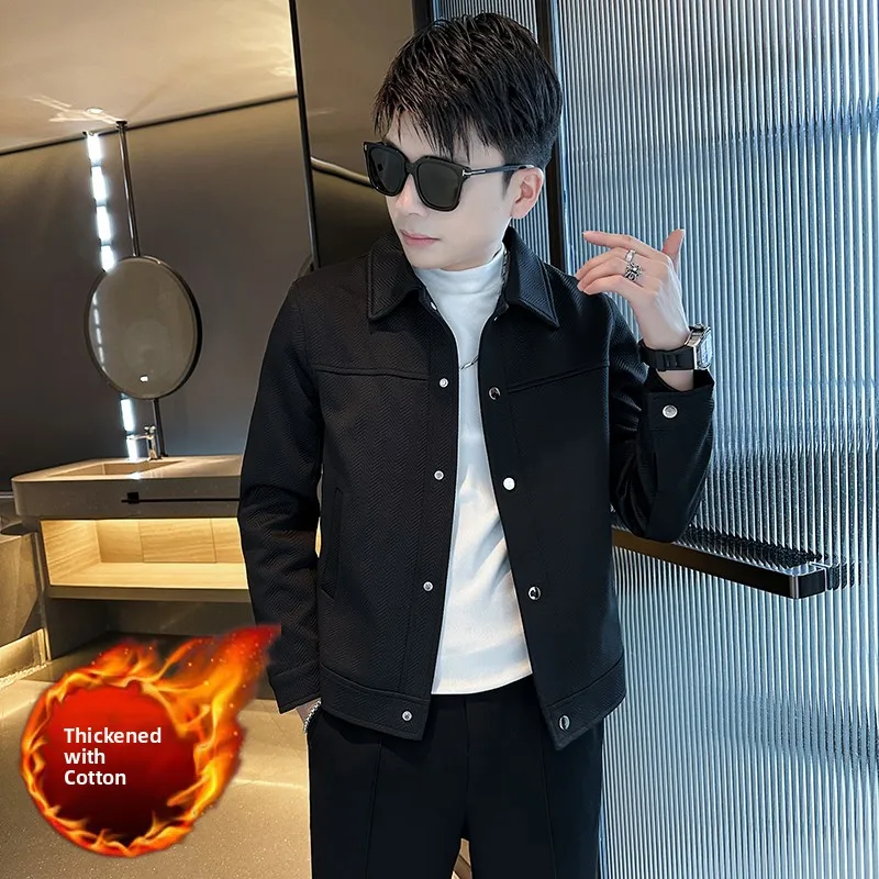 

Warm Cotton-Padded ort Jaet for Men Slim Fit Youth Sle Korean Faion Stand Size Small Polyester Fiber Long Sve