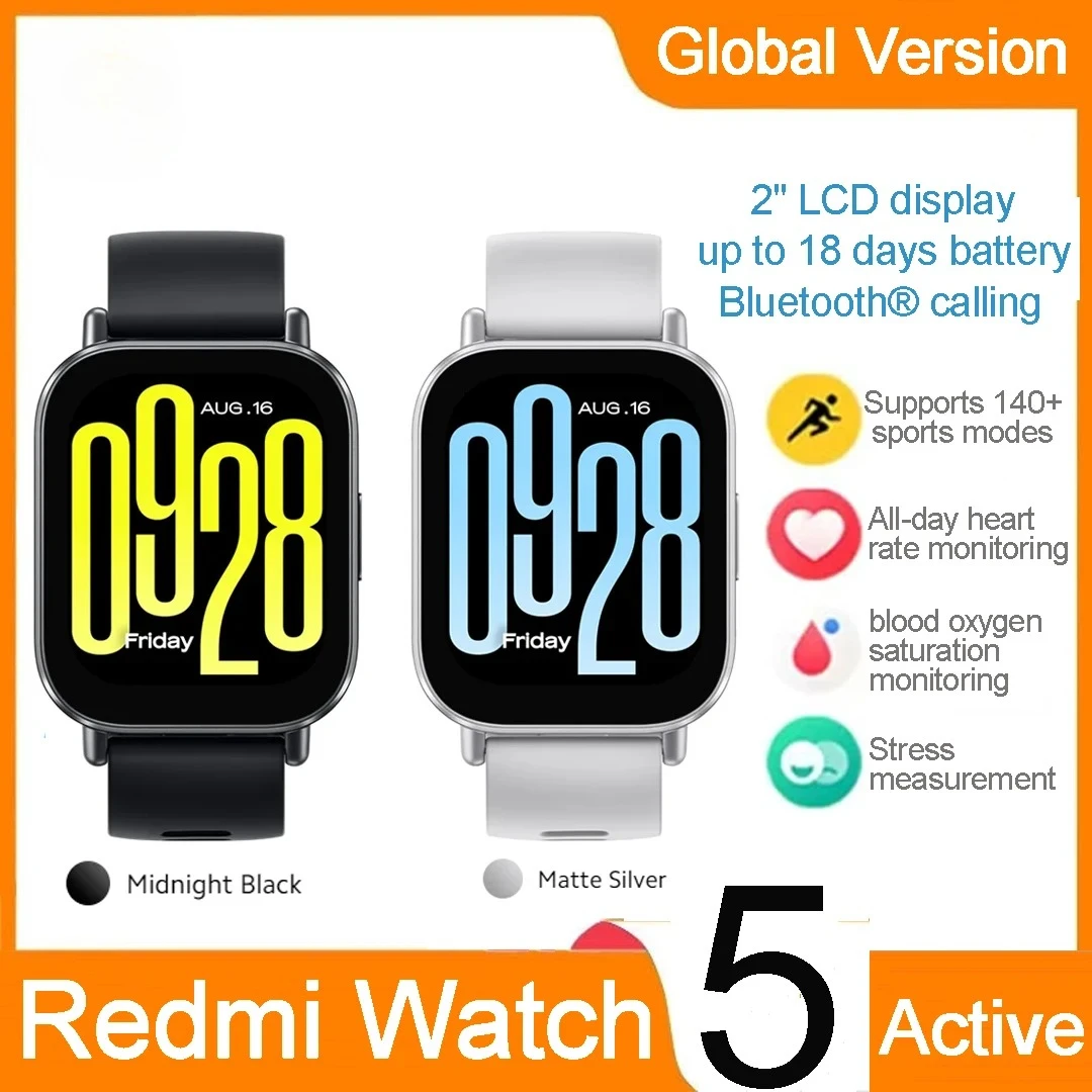 

Глобальная версия Redmi Watch 5 Active с 2-дюймовым LCD-дисплеем, Bluetooth, функцией звонков, 140+ спортивными режимами, водонепроницаемостью 5ATM, умные часы
