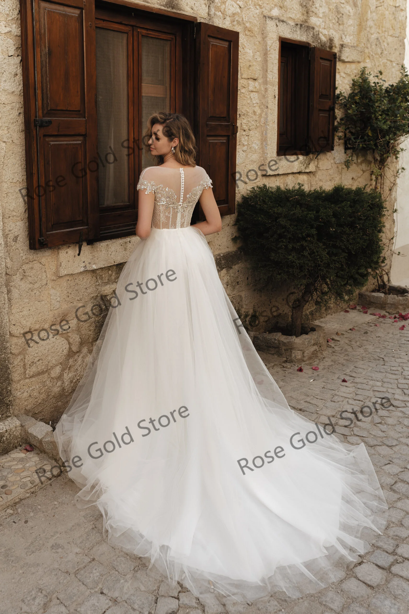 Robe de mariée en tulle bohème avec mancherons, robes à paillettes en dentelle, longue robe d'invité de fête personnalisée, élégante robe de patients, éducative