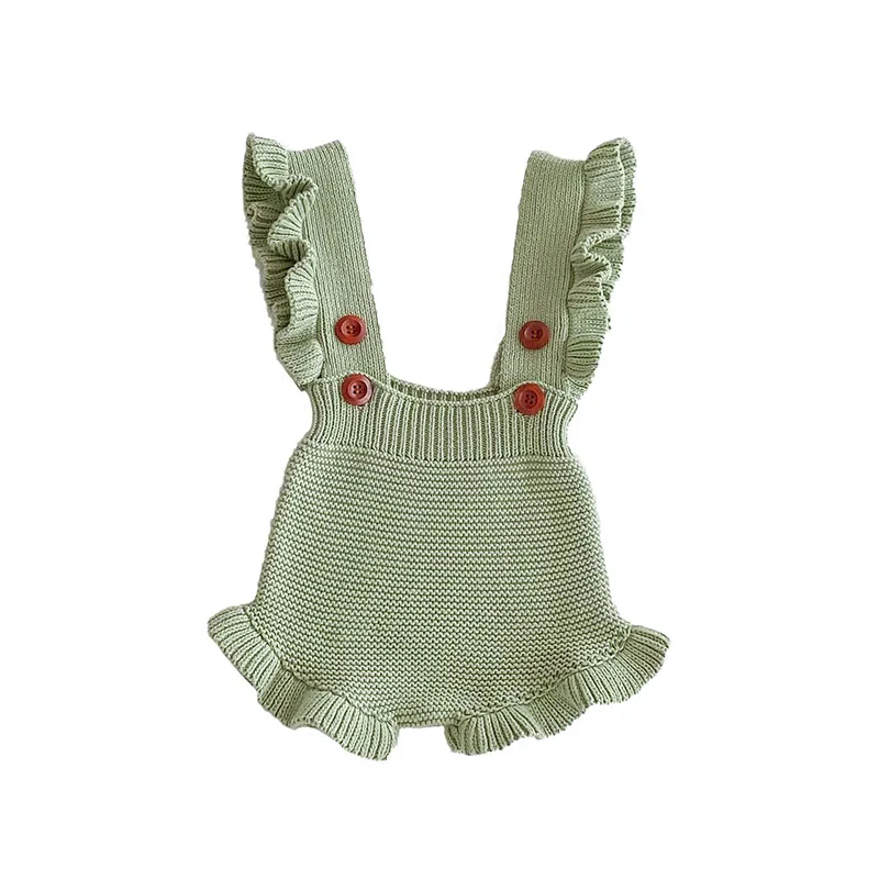 0-3T Girls Overall Baby Cute 3 Colors Knitted Flare Shoulder Strap Bodysuit Infant Sweet Rompers