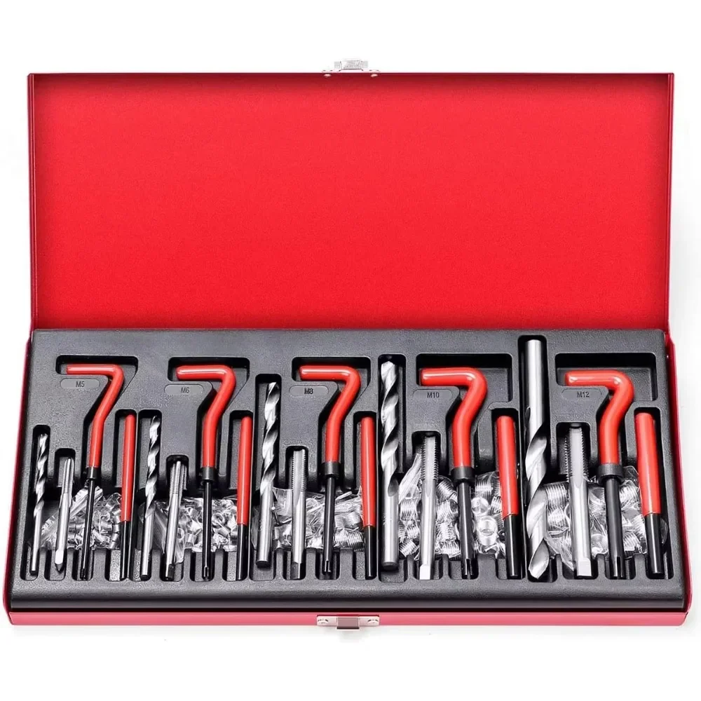 131-Piece Helicoil Thread Repair Kit M5 M6 M8 M10 M12 Coil Drill Insert Installation Kit Engine Block Restoring Damaged Set