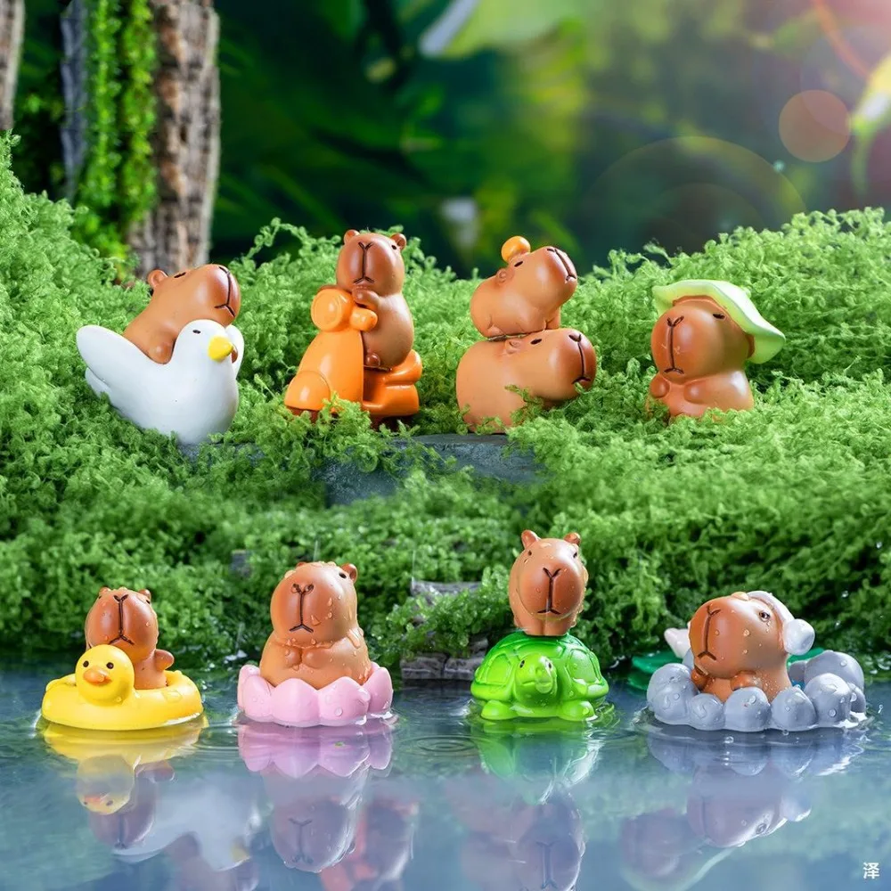 Swimming Capybara Figure Toys Take Bath Cycling Simulation Capibara Model Tortoise Cute Capybara Animals Figures Kid