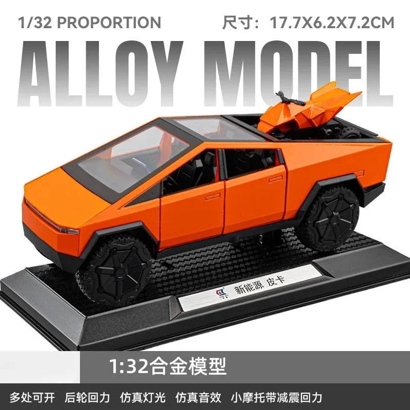 1:32 nuevo coche de juguete ENERGY Cybertruck Pickup Diecast Metal colección todoterreno tirar hacia atrás sonido luz regalo niño
