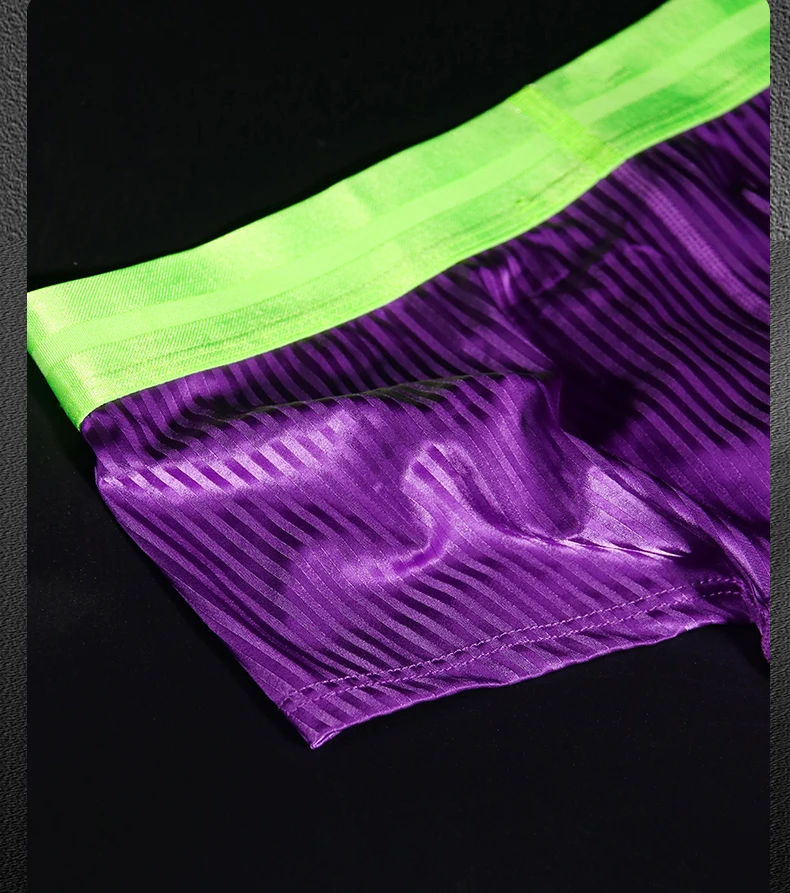 Herren-Unterwäsche, glatte gestreifte Boxershorts aus Eisseide, niedrige Taille, vierkantige Unterhose – Detail 3