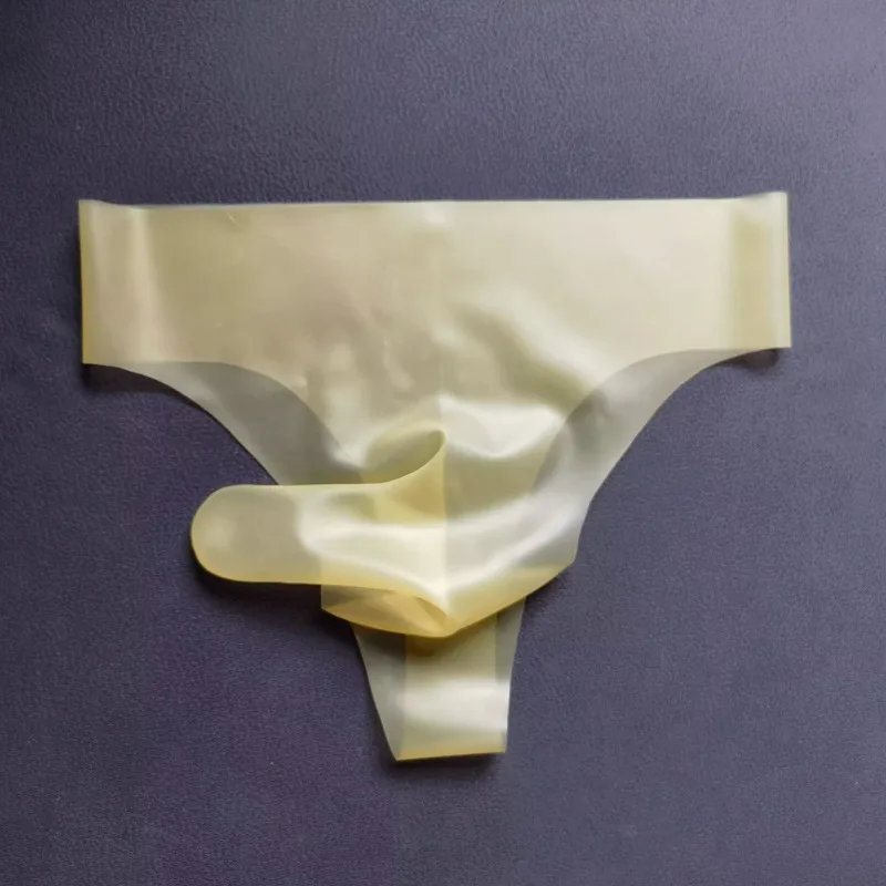 Latex Underwear Men's Sexy Lingerie Rubber Briefs with Penis Sleeve Condom Seamless One Piece Safety Panties Transparent Hombre image 3
