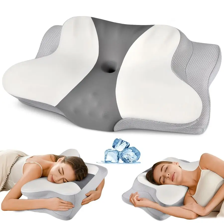 

Pillow for Neck Pain Relief Ergonomic Pillow for Sleeping Side Sleeper Pillow for Adults, Contour Neck Pillow Cooling Memory Foa