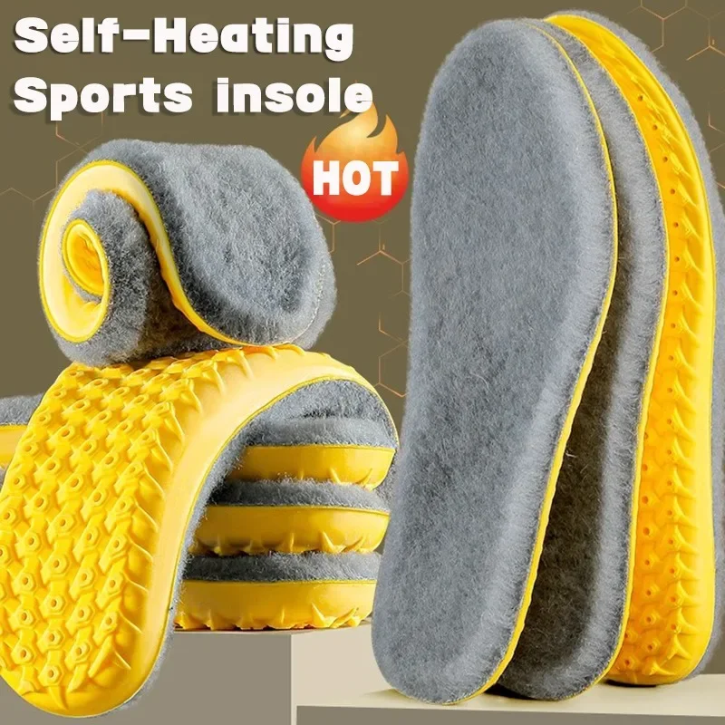 Thicken Thermal Plush Insoles Winter Self Heating Warm Shoe Pads Shock Absorbing Foot Inserts for Men Women Sports