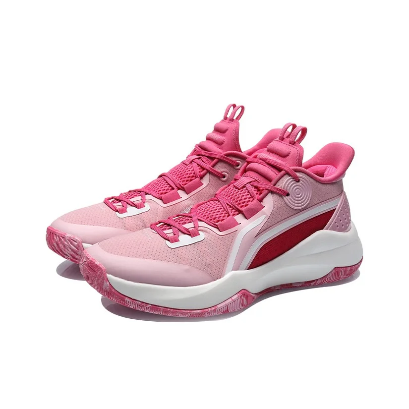 Li Ning Combat Low Basketball Shoes Men's Mid Top Peach Pink/White ABPR027-6 view 4