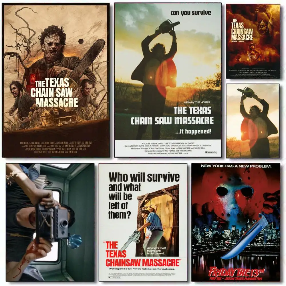Póster de películas de terror, The Texas Chain Saw Massacre, pintura adhesiva con impresiones, decoración para el hogar, dormitorio, sala de estar, regalo