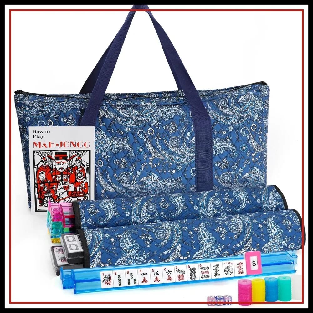 

American Mahjong Set 166 Tiles with Racks, Pushers, Carrying Bag - Complete Game Set