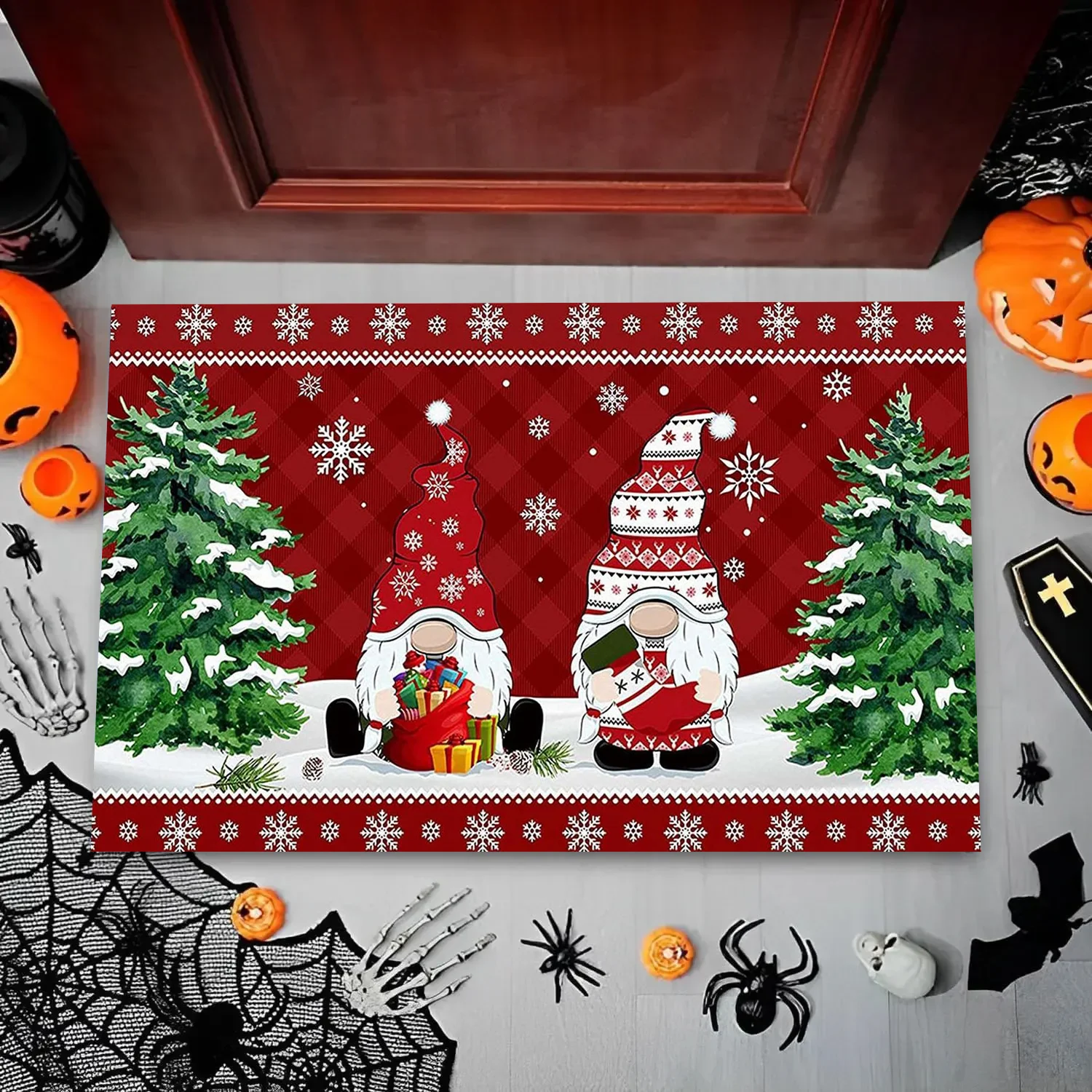 Christmas Carpet Cartoon Dwarf Door Mat Red Santa Claus Floor Mat Holiday Decoration Indoor and Outdoor Foot Mat Anti-slip Mat