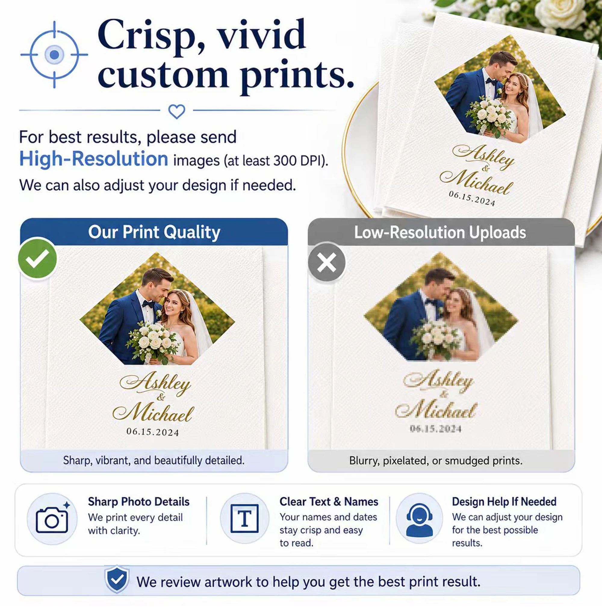 Personalized Cocktail Napkins Custom Logo Disposable Printed Paper Napkins For Wedding Bridal Shower Business Bar Birthday Party view 5