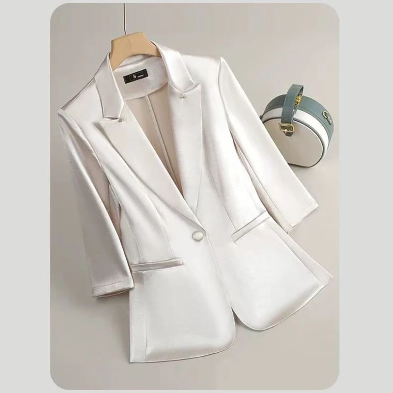 

2025 Women Office Formal Blazer Work Business Wear Jacket Spring Autumn Single Button Mid Sleeve Suit Coat Female Outerwear
