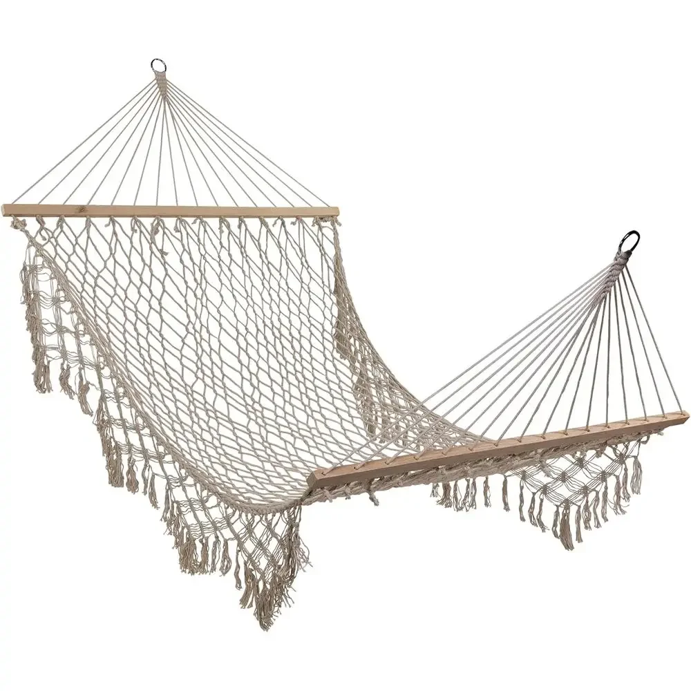White 74 Lattice Rope Hammock with Wooden Spreader Bars