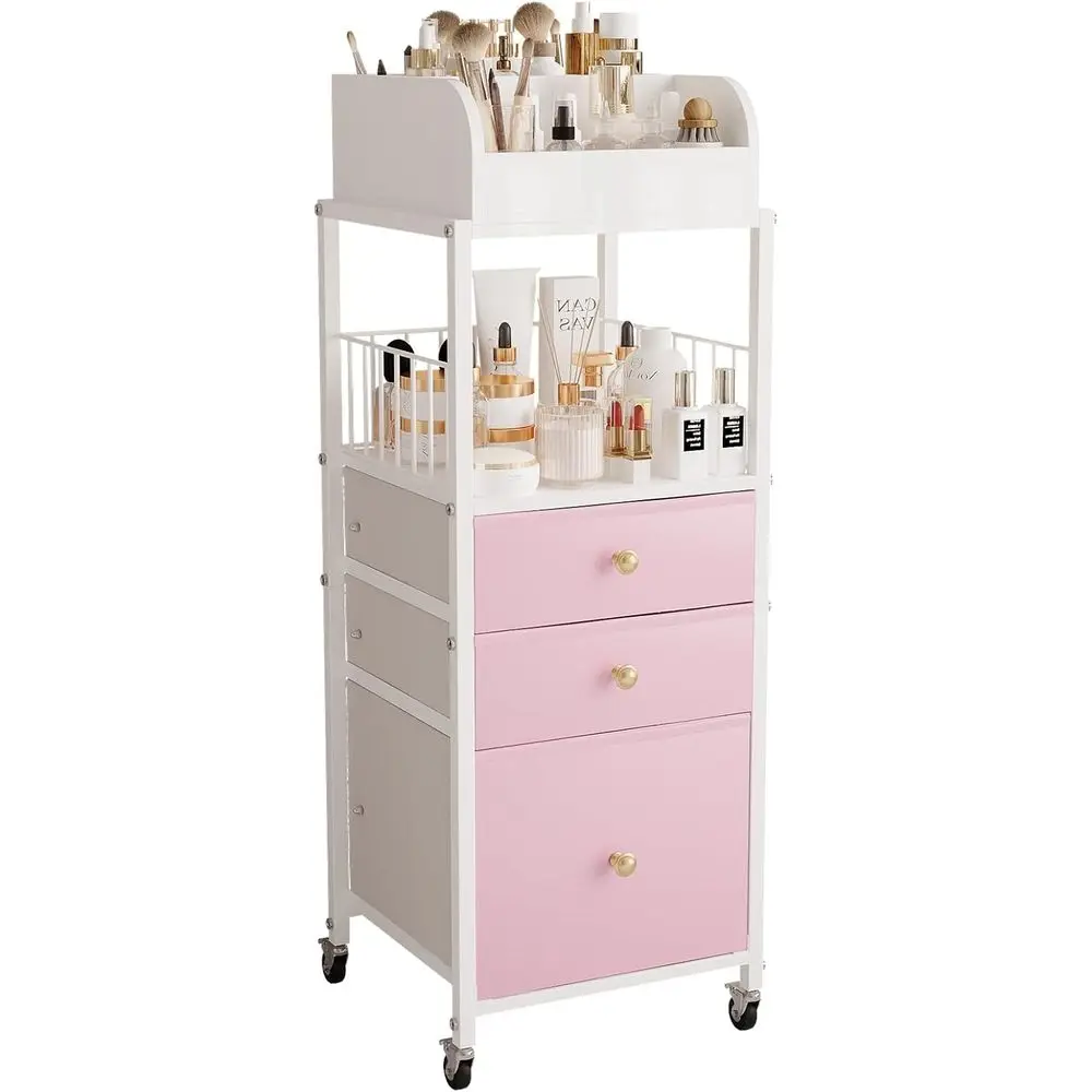 

Makeup Organizer Cart with Drawers, Make up Organizers for Vanity, Floor Skincare Organizers- for Cosmetics, Nail Polish, Art Su