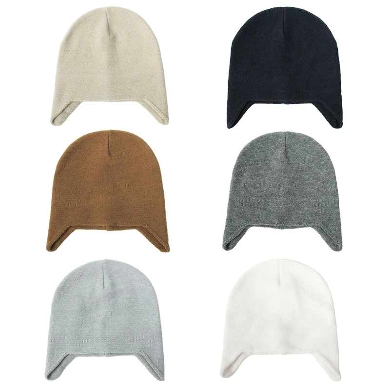 Solid Color Beanie Hat Dome Knitted Ear Cap Warm Hat Ear for Protection Light