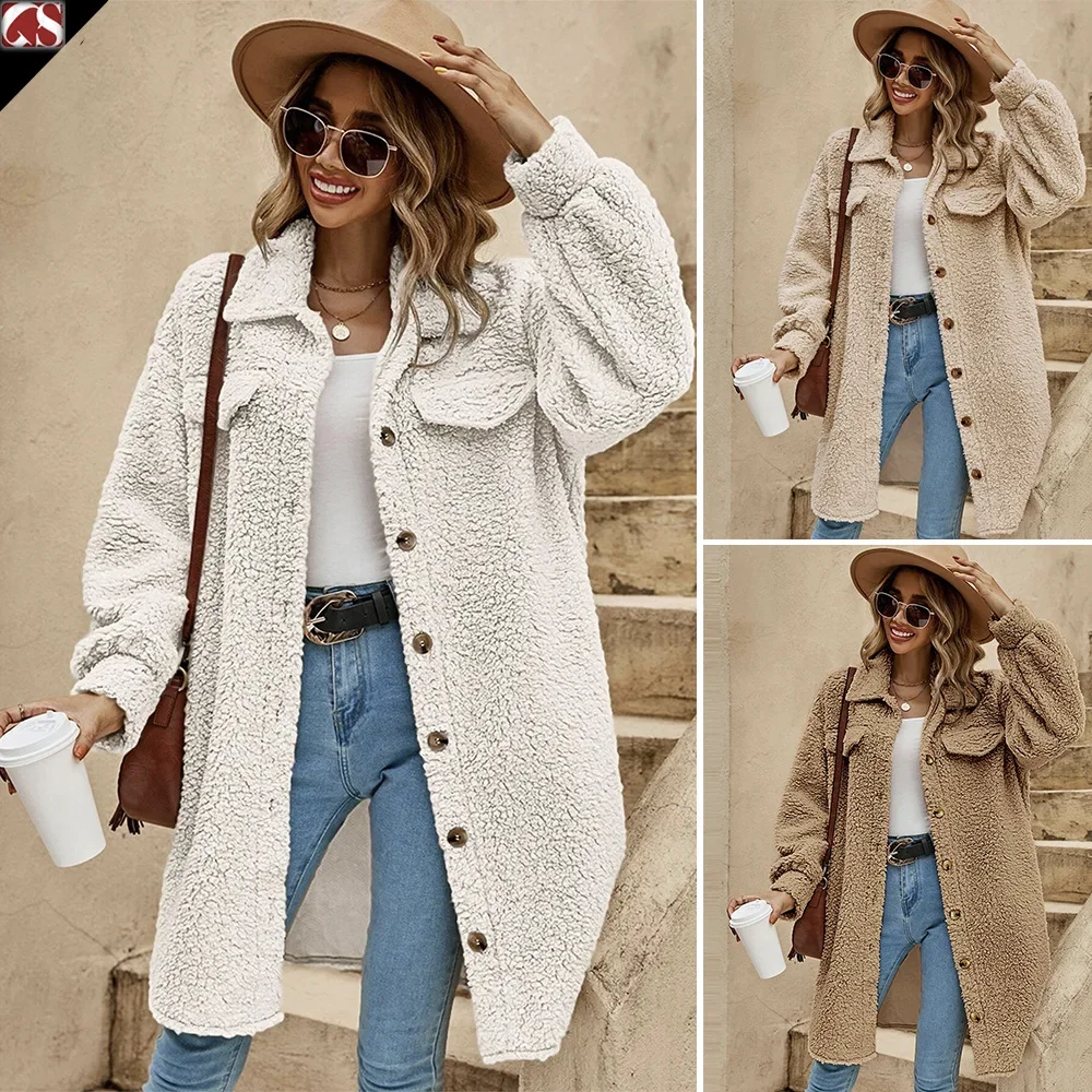 

Women Autumn Winter Long Coat Solid Color Turndown Collar Long Sleeve Pockets Casual Fashion Comfortable Regular Standard Fit