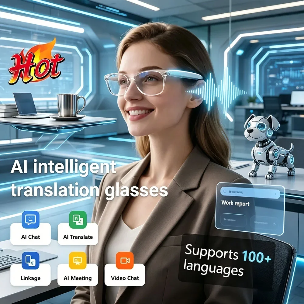 

Lightweight TWS Bluetooth AI Smart Glasses, 100+ Languages Real-time Translation Noise Reduction for Call & Music