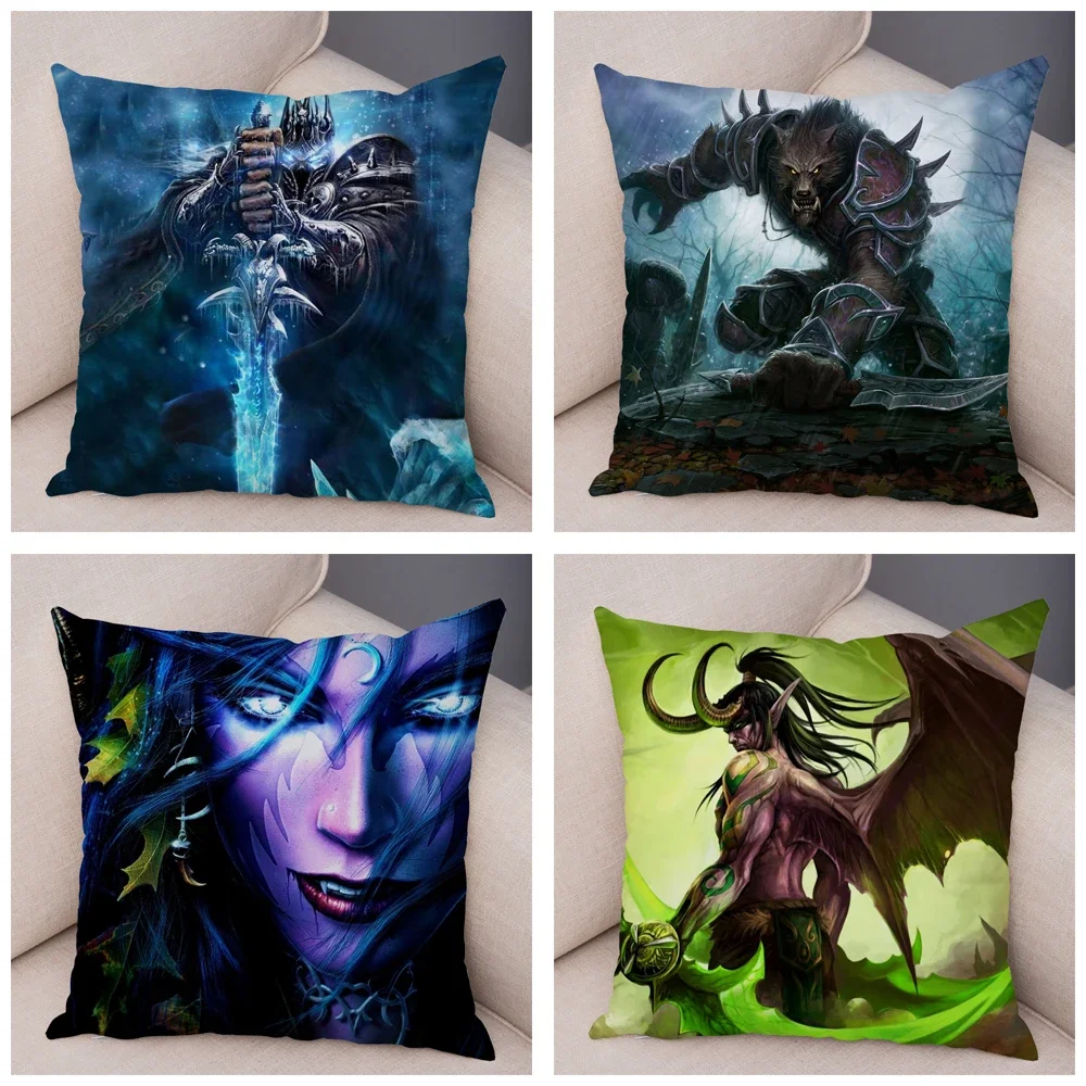 

WOW Illidan Cushion Cover Decor Hot Game Hero Printed Pillow Covers for Sofa Home Pillow case Super Soft Short Plush Pillowcase
