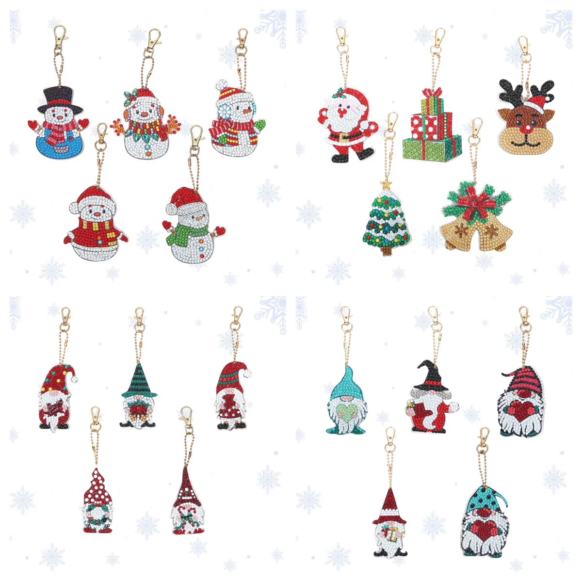 

5DIY diamond paintings Christmas-themed acrylic double-sided keychains with chains and crystal pendants as New Year gifts