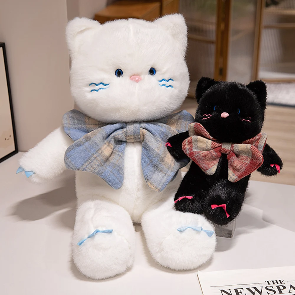 Black Kitty Plushie Stuffed Farm Animal Cat Soft Toys White Cat Plush Toys Cuddle Gifts For Friends Cozy Companion Sleep Play