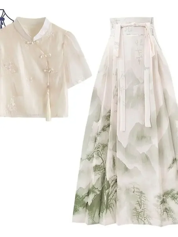 

Summer New Song Style Hanfu New Chinese Style Dress Horse Face Skirt Set Chinese Traditional Clothes