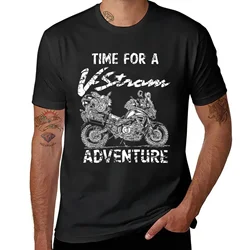 男性用Vstromアドベンチャー2 Tシャツ、無地のTシャツ、重重量、グラフィックTシャツ、黒