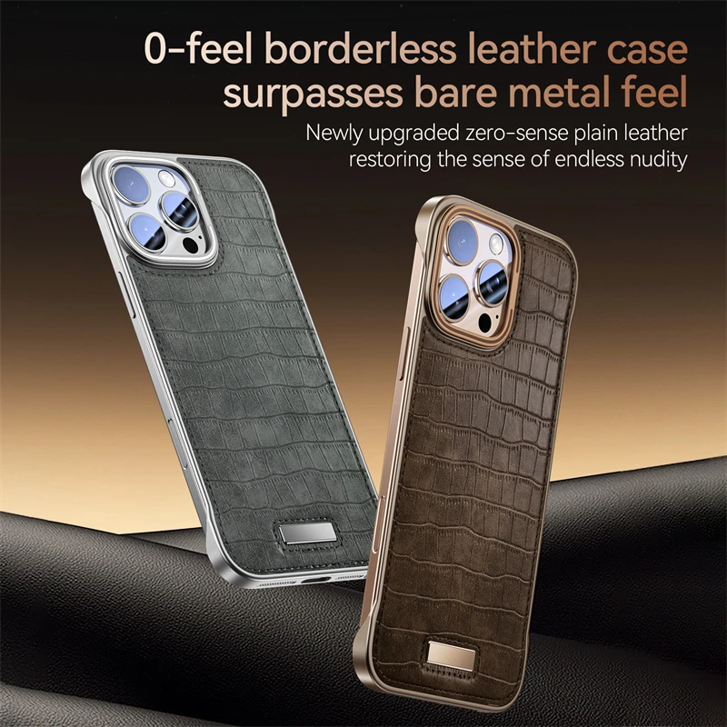 For iPhone 16 15 14 13 Pro Max Matte Ultra-Thin Frameless Leather Phone Case For iPhone 15 16 Promax Luxury Business Hard Cover