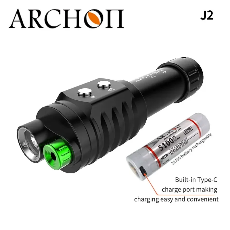 Doppio interruttore a pressione torcia subacquea J2 con Laser verde, LED ad alta potenza Led 18650 torcia a batteria ricaricabile due interruttori facili